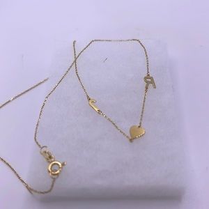 Yellow gold 585 personalized initial R&J love necklace 15”